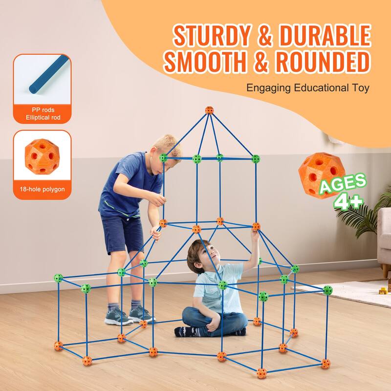 Fort Building Kit for Kids, Educational Gift for 4 5 6 7 8+ Year Old Boys & Girls, Indoor Outdoor Play Tent Construction Toys