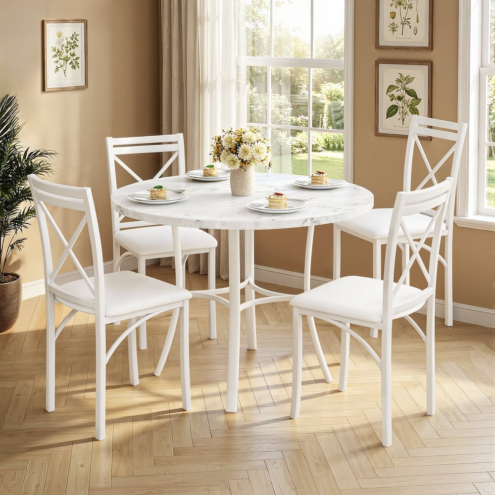 VECELO Round Dining Table and Chairs Sets 4 Colors Dining Table Set