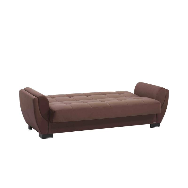 HomeRoots 93" Brown Microfiber Convertible Futon Sleeper Sofa And Toss Pillows With Storage