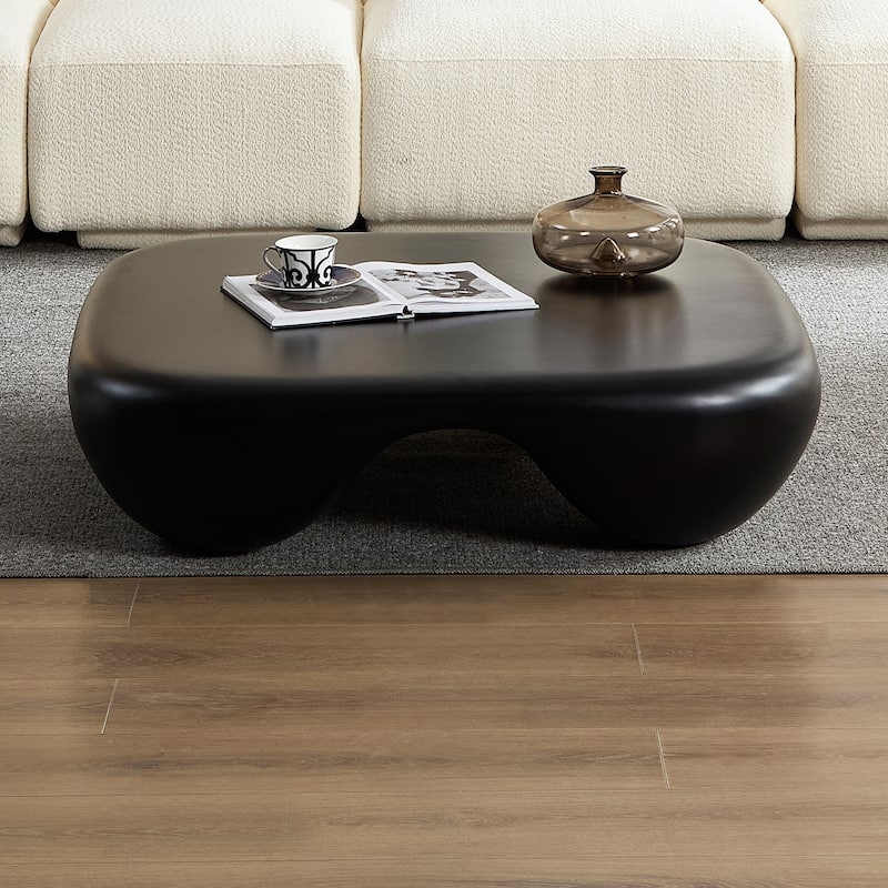 Low Height Profile Rounded Lines Square Shape Coffee Table with Arc-shaped Depression, End Table for Different Scenarios