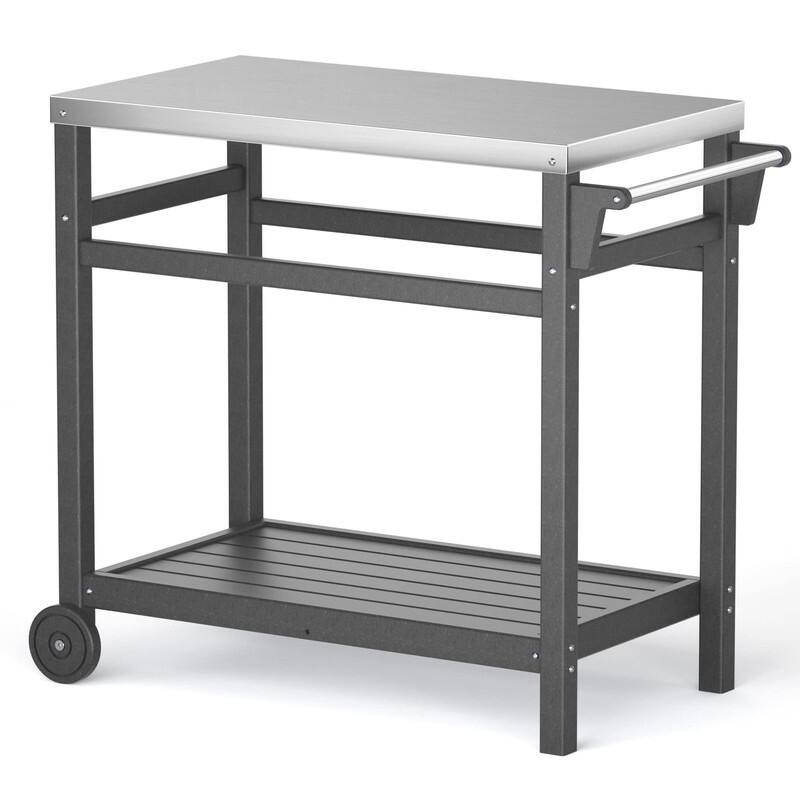 Portable Outdoor Grill Cart with HDPE Legs,Stainless Steel Top&Double-Shelf Storage for BBQ Prep Table