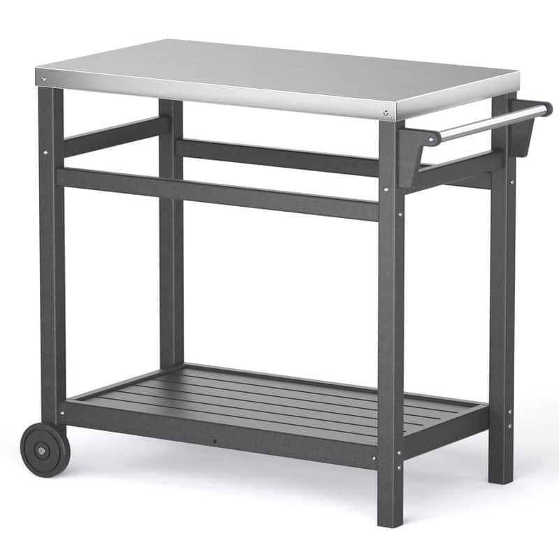Portable Outdoor Grill Cart with HDPE Legs,Stainless Steel Top&Double-Shelf Storage for BBQ Prep Table