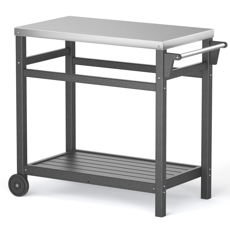TORVA HDPE Portable Outdoor Grill Table，Grill Cart with Stainless Steel Top&3-Shelf Storage for BBQ Prep Table - N/A