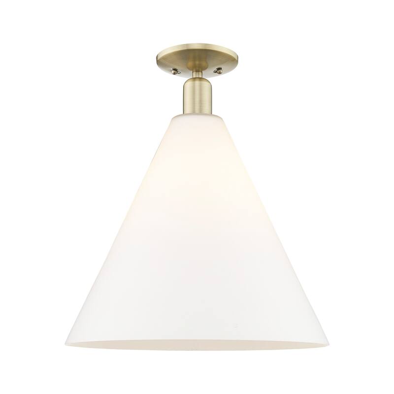 Innovations Lighting 716-1C-19-16 Berkshire Glass Semi-Flush Berkshire - Antique Brass / Matte White