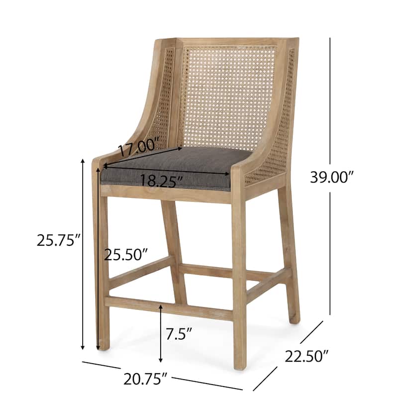 Christopher Knight Home Cataldo Fabric Upholstered Wood and Cane 25.5-Inch Counter Stools (Set of 2)