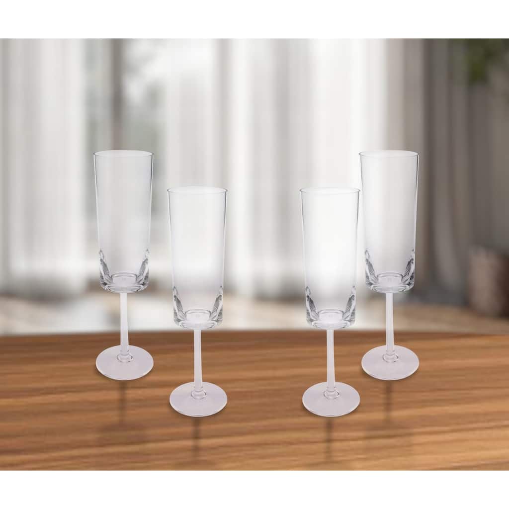 HomeRoots Set of Four Clear Tritan Plastic Stemmed Flutes - 1.96 in. x 8.46 in. x 1.96 in.