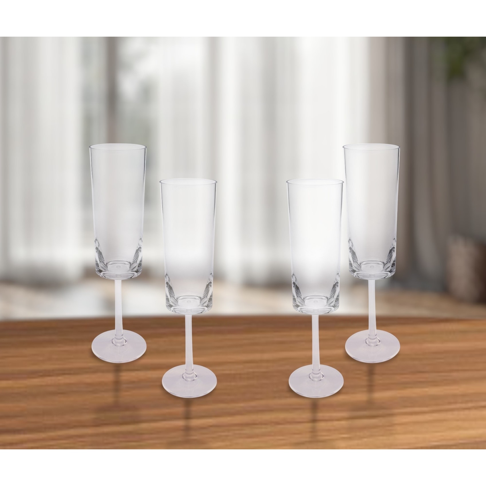 HomeRoots Set of Four Clear Tritan Plastic Stemmed Flutes - 1.96 in. x 8.46 in. x 1.96 in.