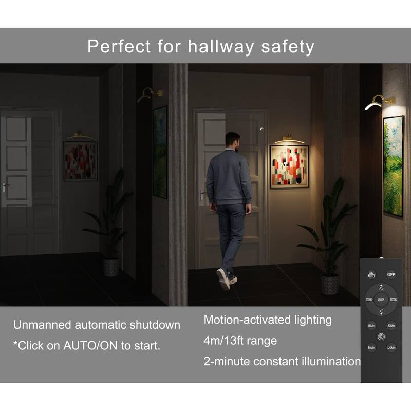 Modern 16'' Wireless Battery Operated Dimmable Picture Light with Remote Control and Adjustable Arm