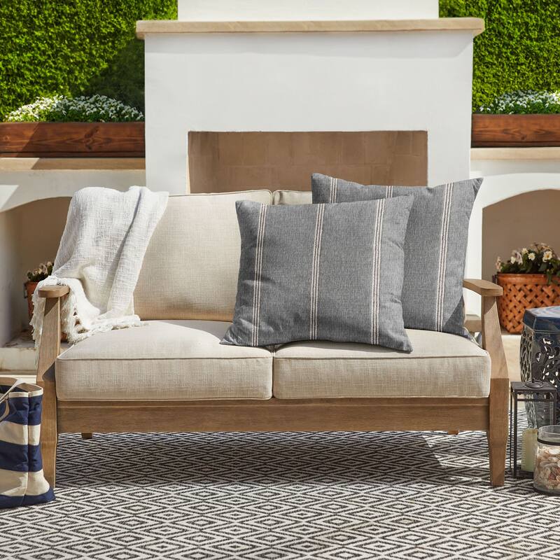 Sorra Home Sunbrella Outdoor Knife Edge Pillow Set of 2 - 22 in H x 22 in W x 6 in D - Lengthen Stone