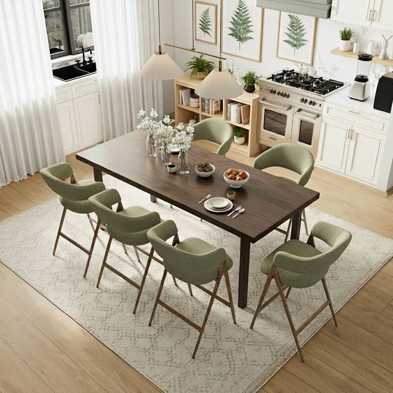 RENEWLINE Bar Stools Height Counter Stools with Backrest&Footrest - Set of 6 - Green