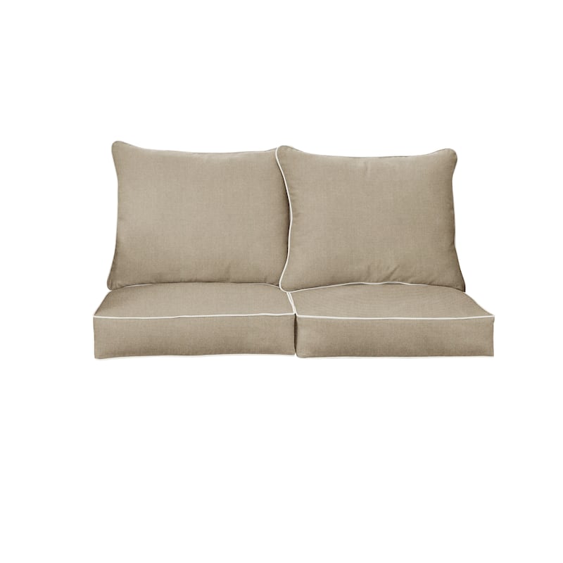 Sorra Home Sunbrella Outdoor Loveseat Pillow and Cushion Set - 23 in W x 25 in D x 5 in H - Canvas Natural Taupe