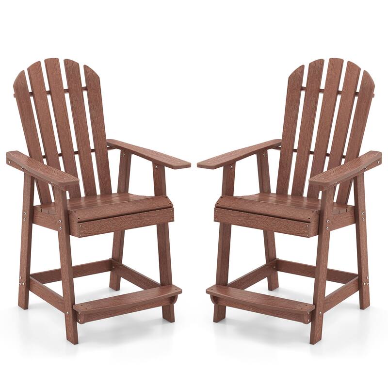Gymax 2 PCS Bar Stool HDPE Patio Chair w/ Armrest Footrest Home Indoor - Counter Height - Brown - Set of 2