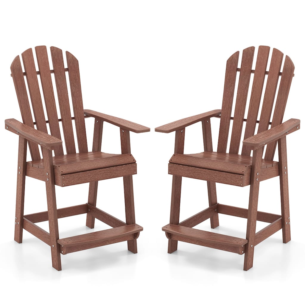 Gymax 2 PCS Bar Stool HDPE Patio Chair w/ Armrest Footrest Home Indoor