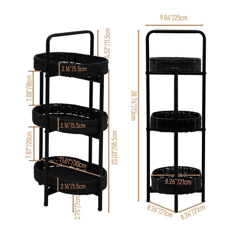 3 Tiers Tray Tables Paper Rope Woven Side Table for Living Room Kitchen Oval Storage Basket Small Shelves