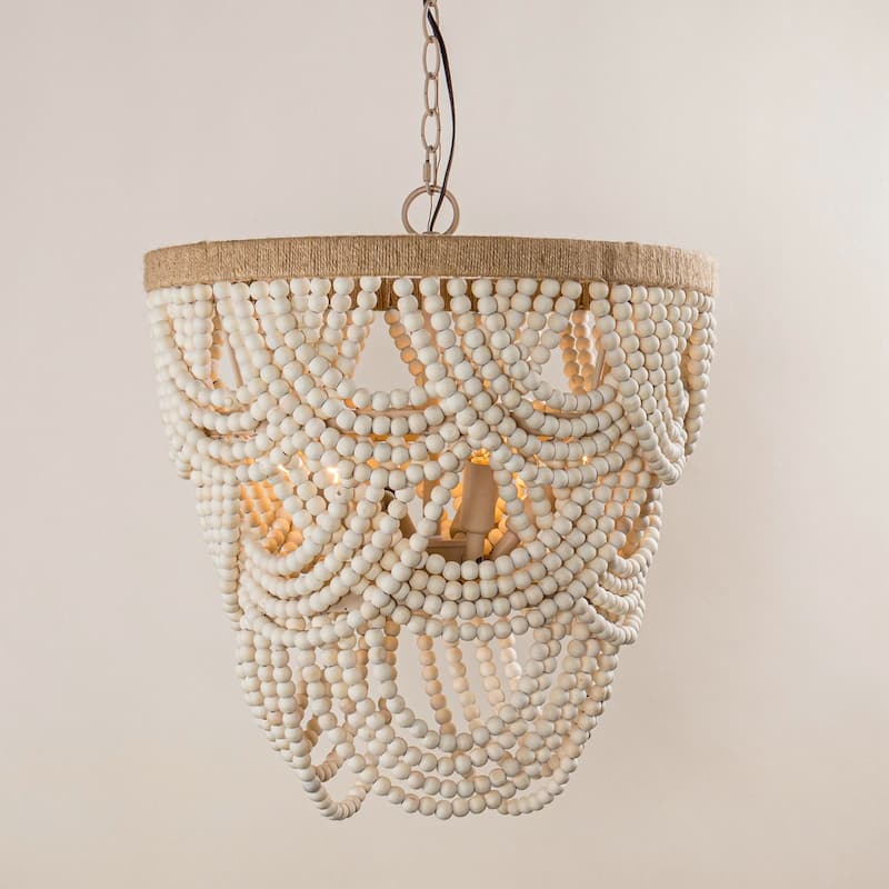 Lusteria 20" Wood Bead 4-Light Tiered Coastal Chandelier