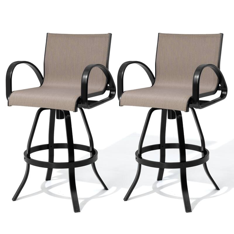 VredHom Outdoor Patio All-Weather Aluminum Swivel Sunbrella Fabric Dining Chairs Bar Stools - AUGUSTINEASHE - 2-Piece