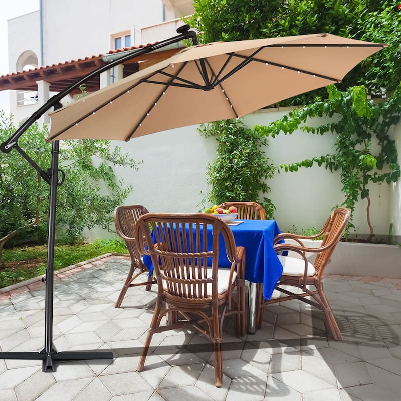 Costway 10FT Patio Offset Umbrella Solar Powered LED 360degrees