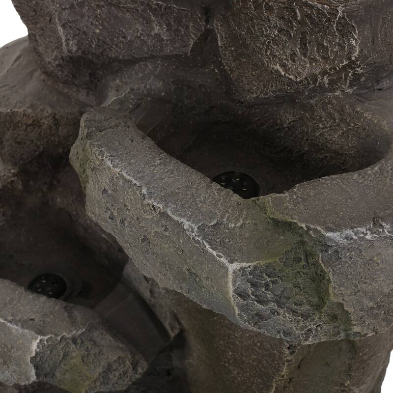 34"H 4 Tier Floor Fountain With LED Light, Stone Gray Outdoor Fountain