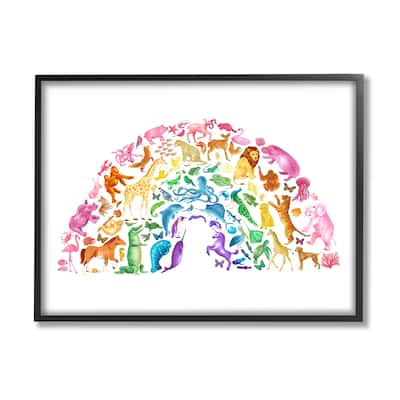 Stupell Mixed Rainbow Animals Wildlife Arched Rainbow Shape Framed Wall Art, Design by Dishique - Multi