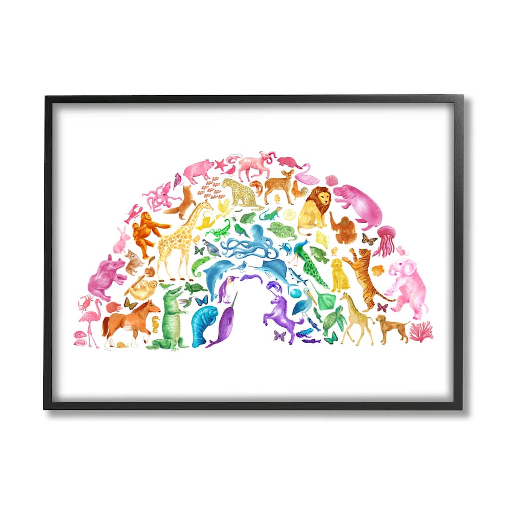 Stupell Mixed Rainbow Animals Wildlife Arched Rainbow Shape Framed Wall Art, Design by Dishique - Multi