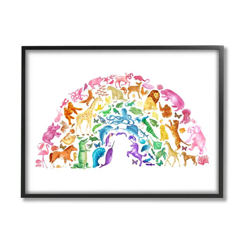 Stupell Mixed Rainbow Animals Wildlife Arched Rainbow Shape Framed Wall Art, Design by Dishique - Multi