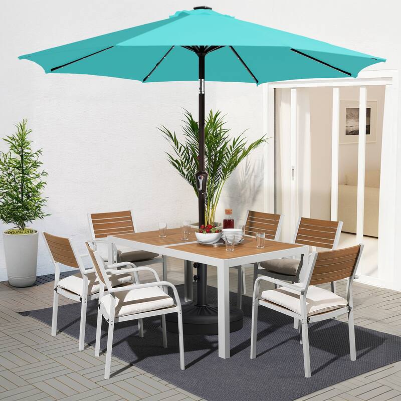 9ft Patio Market Umbrella with LED Lights,Crank & Tilt