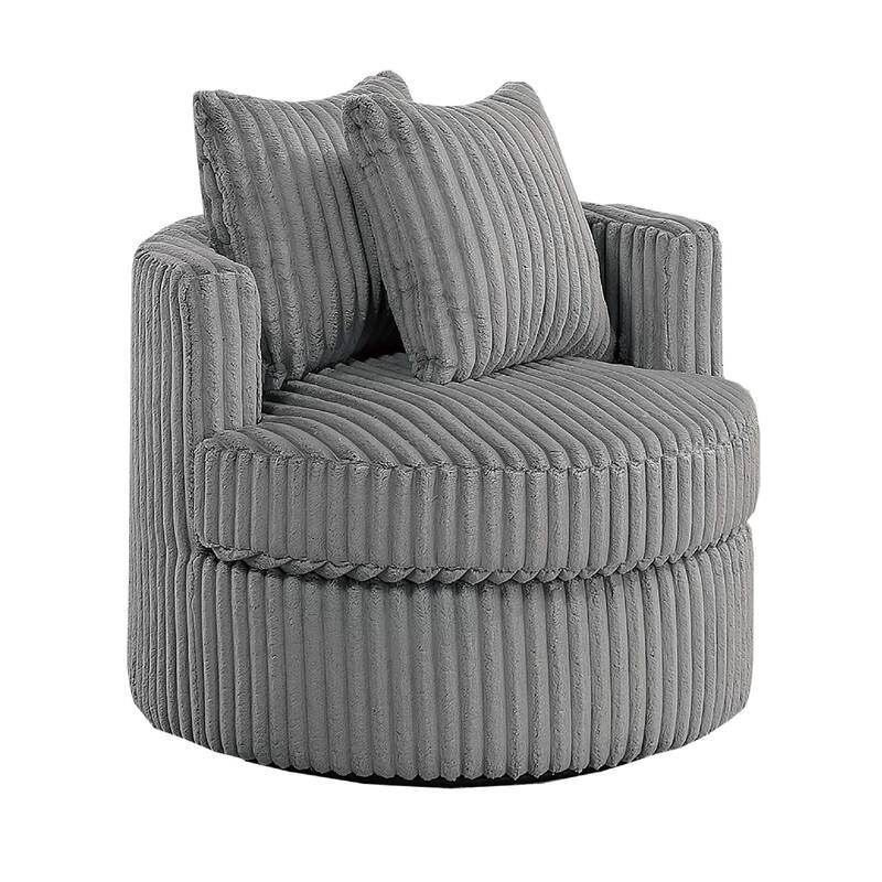 Tamara Round Swivel Chair with 2 Back Cushions, Gray Corduroy Fabric