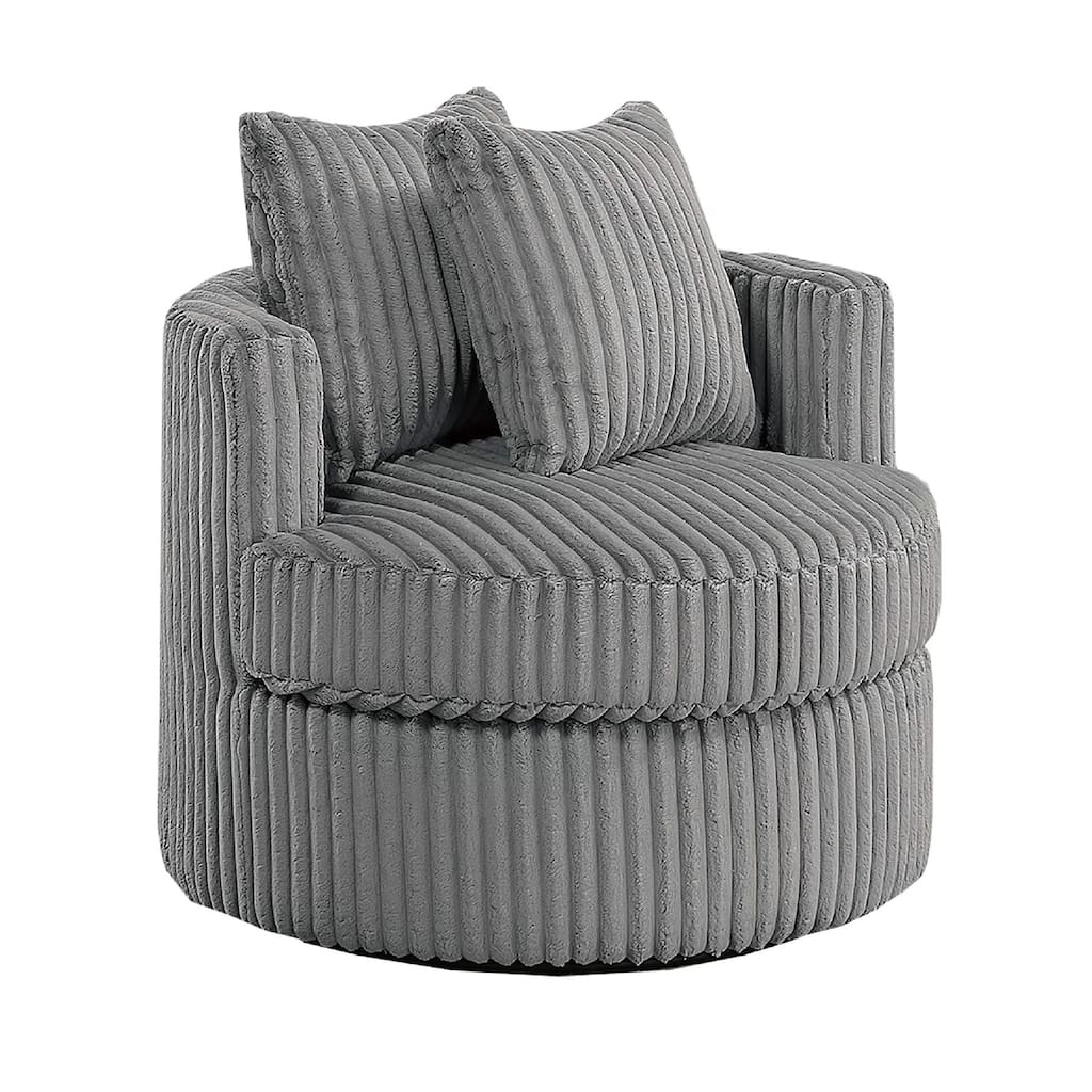 Tamara Round Swivel Chair with 2 Back Cushions, Gray Corduroy Fabric