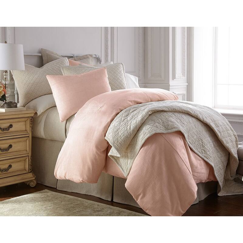 Lia, Rayon/Velvet, Petal Pink, Duvet Cover - Petal Pink - Queen