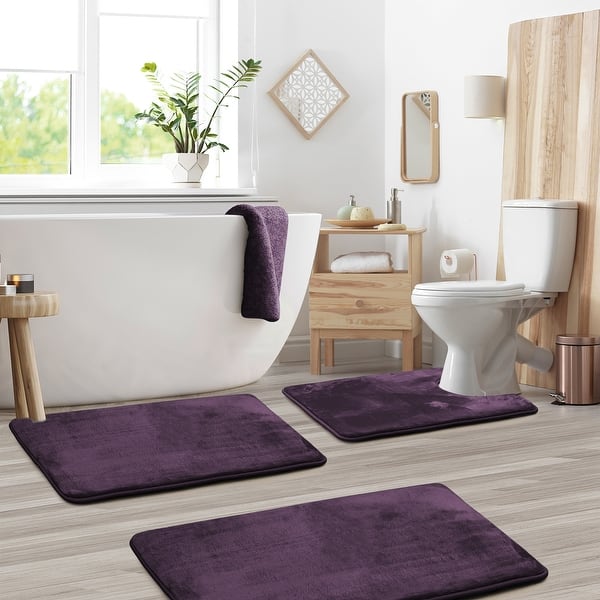 Shop Non Slip Memory Foam Bath Rug 3 Pack Set Small Large Contour Rug Overstock 27190216