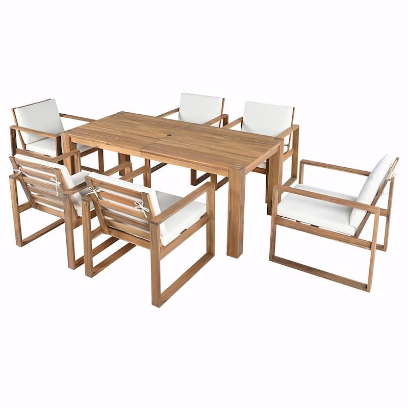 7-Piece Patio Dining Set for 6 - Outdoor Table and Chairs with Umbrella Hole