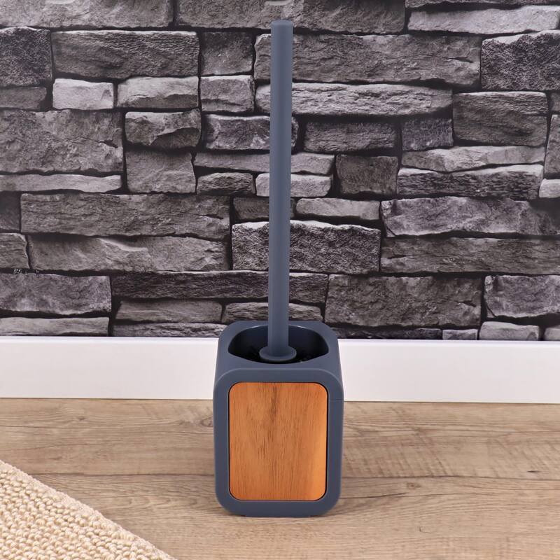 Toilet Brush and Holder Rubber and Wood - 4 L x 3.9 W x 15.2 H
