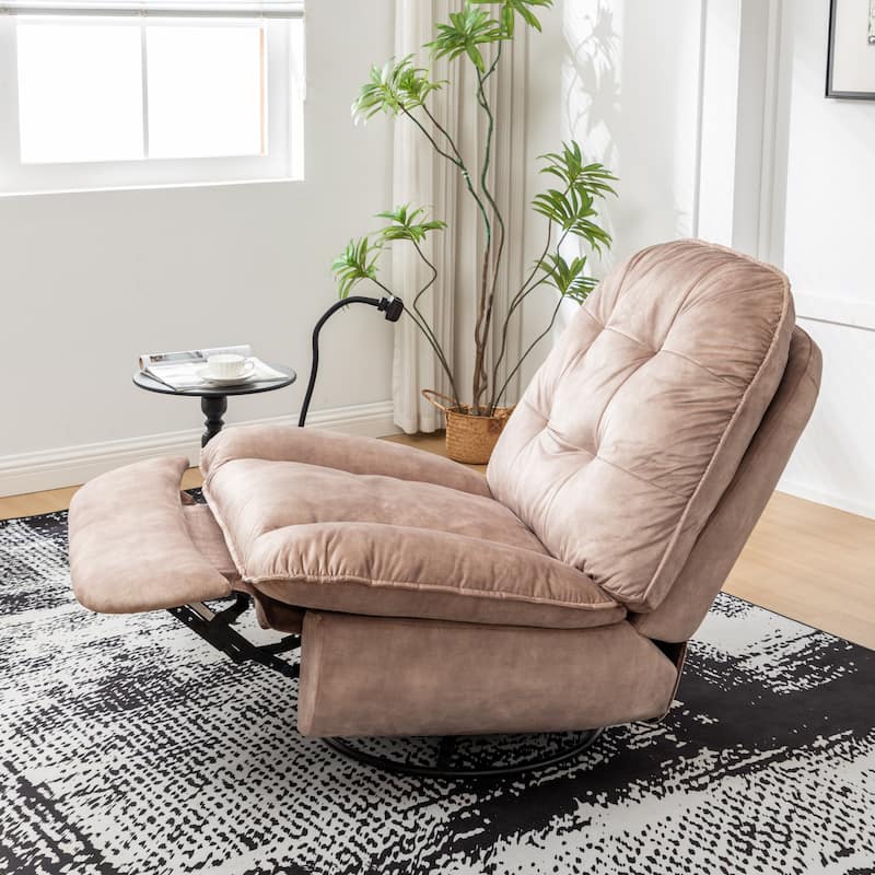 Living Room Recliner,Reclining Lazy Chair,Mobile Phone Holder,Reading Chair,Swivel Gliding Rocking Chair,Gold-Stamped Velvet