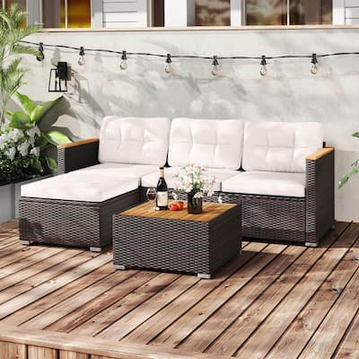 Costway 5 Piece Wicker Conversation Set Patio Rattan Chair & Coffee - See Details