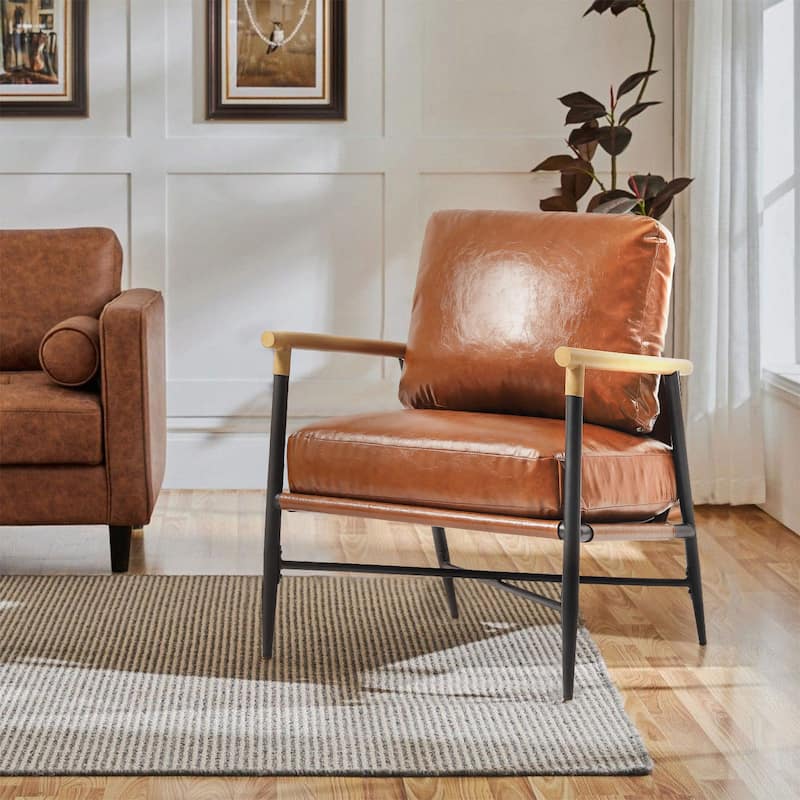 Anis 27'' W Vegan Leather/ Chenille X Base Metal Frame Accent Chair