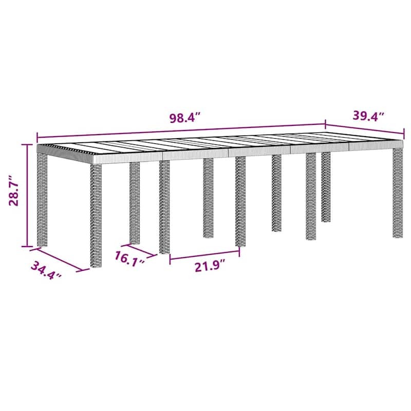 vidaXL Garden Table Anthracite/Brown poly rattan - 98.4 x 39.4 x 28.7 inch