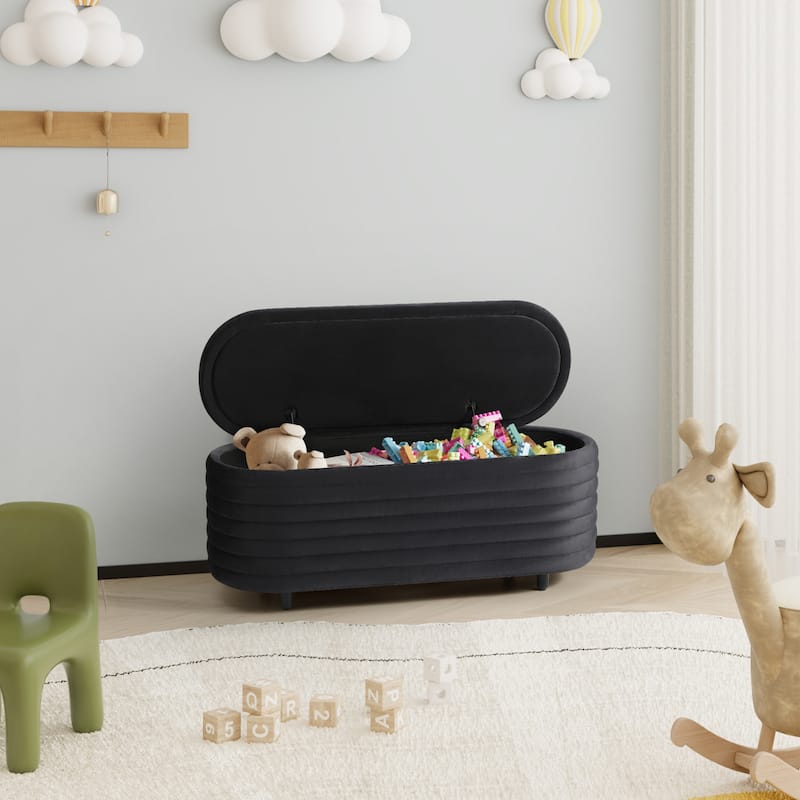 Farrah Velvet Polyester Flip Top Storage Ottoman - 42" - Black