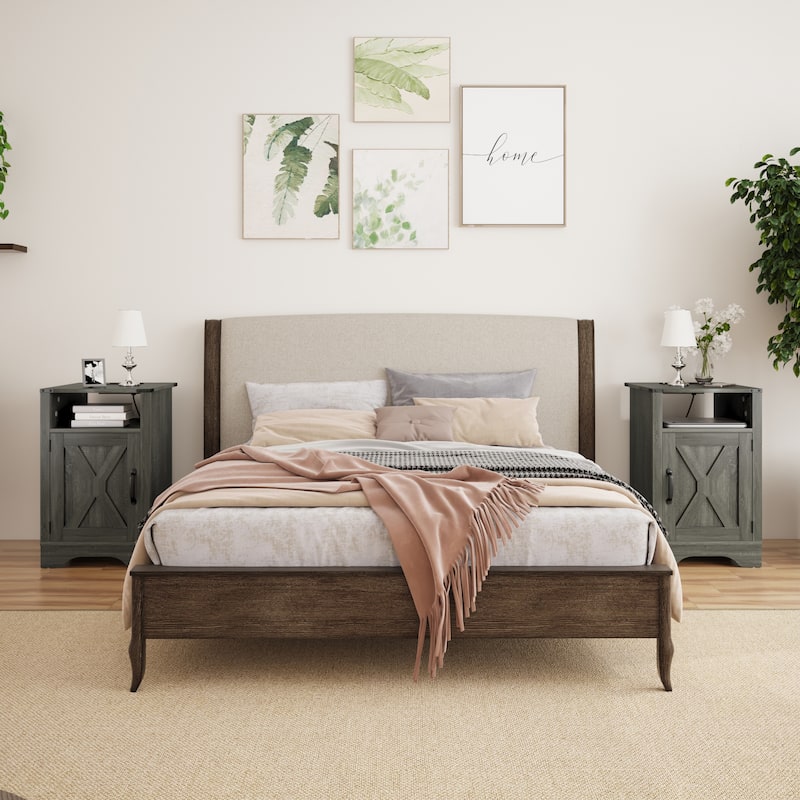 Nightstand Side Table,Wooden Rustic End Table,Tall Bedside Table with Electrical Outlets Charging Station (2 Sets)