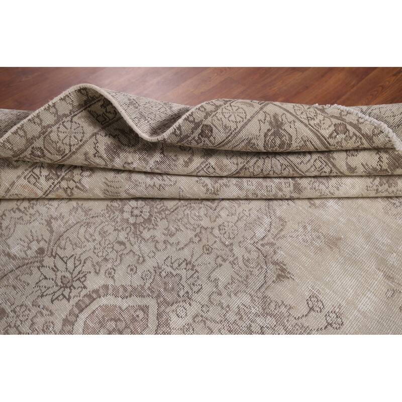 Distressed Muted Tabriz Persian Antique Rug Hand-Knotted Wool Carpet - 7'9" x 10'7"