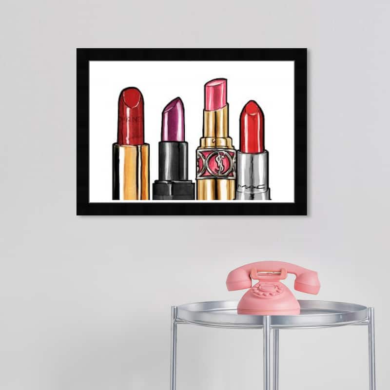 Wynwood Studio Prints Fashion and Glam Red Lipstick Gold and Metallic Gold Glam Wall Art Canvas Print - Black