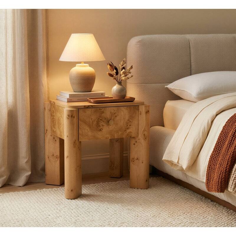 Studio London Nightstand Maple Burl Bedside Table Easy Assembly for Stylish