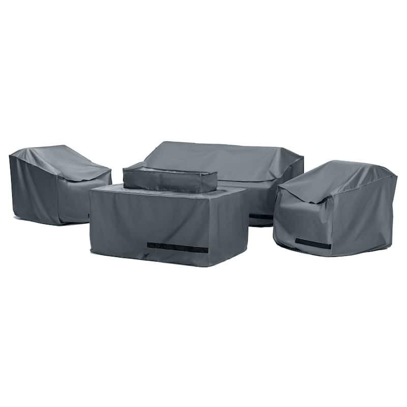 Portofino Casual 4 Piece Polyester Outdoor Patio Fire Seating Deluxe Furniture Covers - Grey