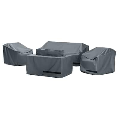 Portofino Casual 4 Piece Polyester Outdoor Patio Fire Seating Deluxe Furniture Covers - Grey