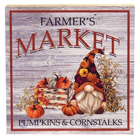 Farmer's Market Gnome Square Wooden Block - 7.5"W x 7.5"H
