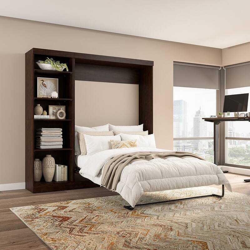 Pur Full Murphy Bed with Shelving Unit (84W) by Bestar - Chocolate