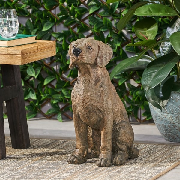 slide 1 of 1, Delphos Outdoor Cast Stone Outdoor Dog Garden Statue by Christopher Knight Home Stone - Dark Brown - Medium