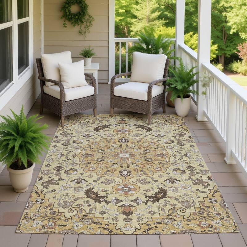 Machine Washable Indoor/ Outdoor Traditional Indore Chantille Rug