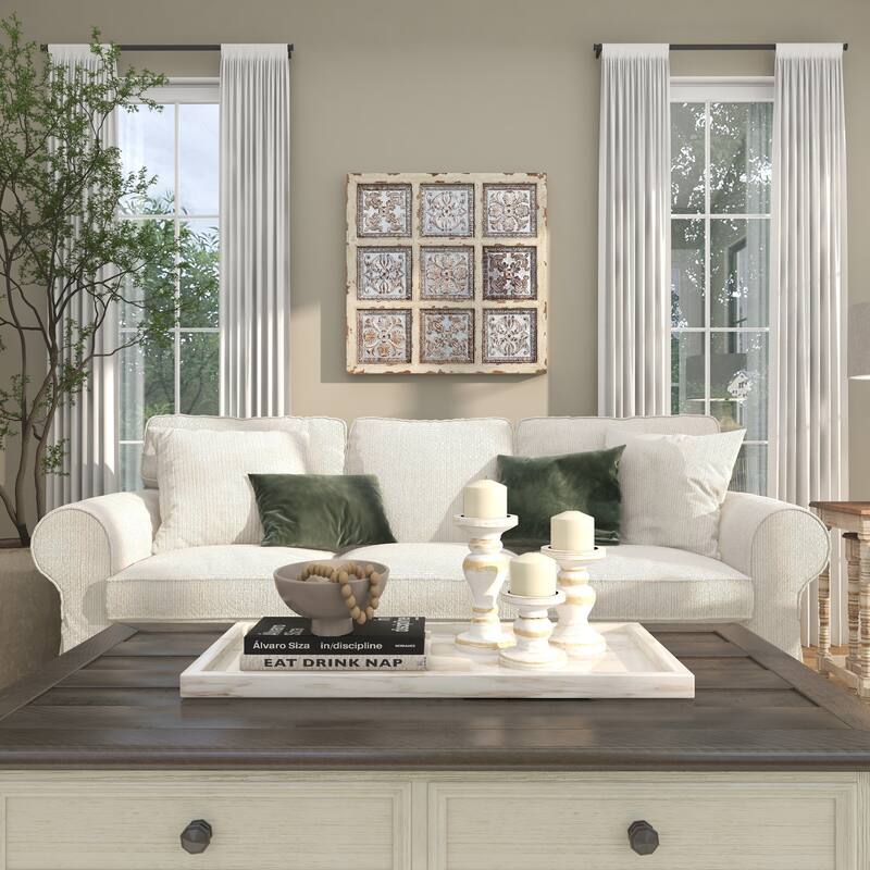 White Metal Scroll Home Wall Decor with Embossed Details