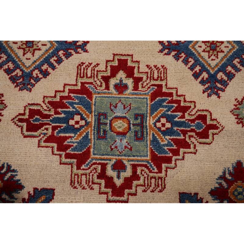 Beige Traditional Kazak Accent Rug Hand-Knotted Wool Carpet - 4'1" x 5'11"