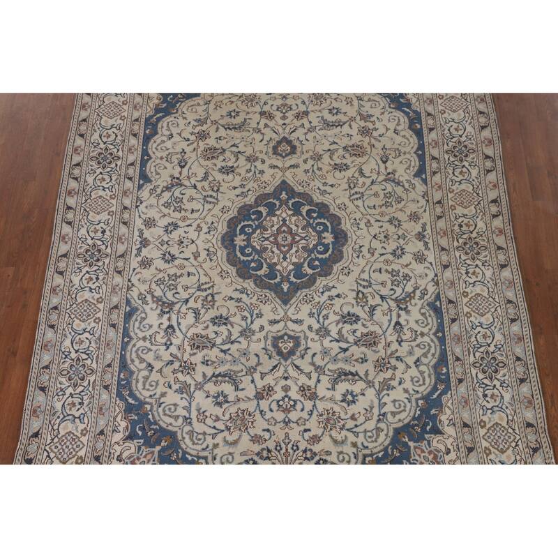 Traditional Nain Persian Vintage Rug Handmade Wool Carpet - 6'4"x 9'7"